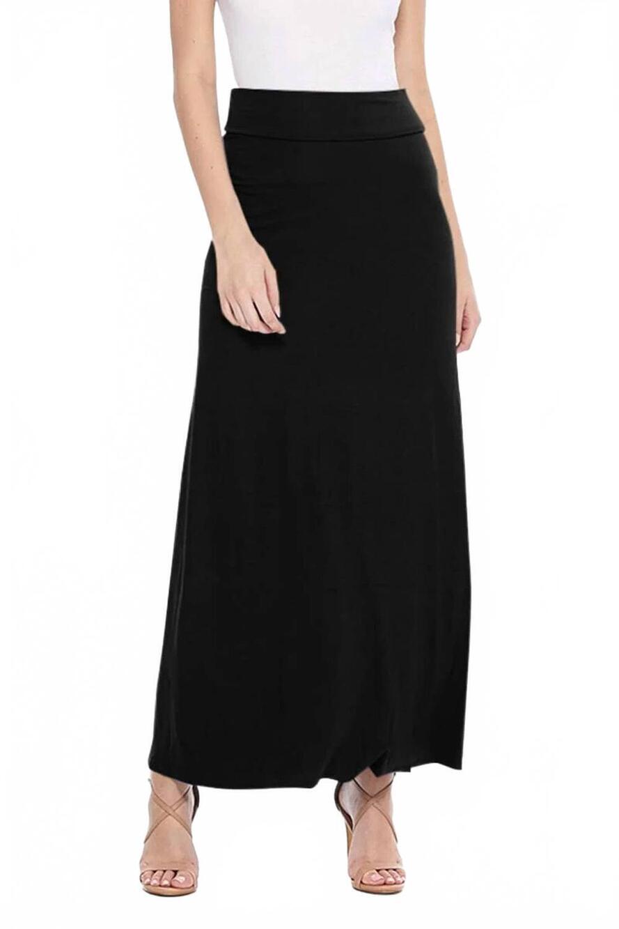 NEW MOA COLLECTION women's solid color basic casual knit long maxi skirt in blac
